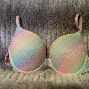 Victoria’s Secret PINK multi rainbow color leopard lace push up bra